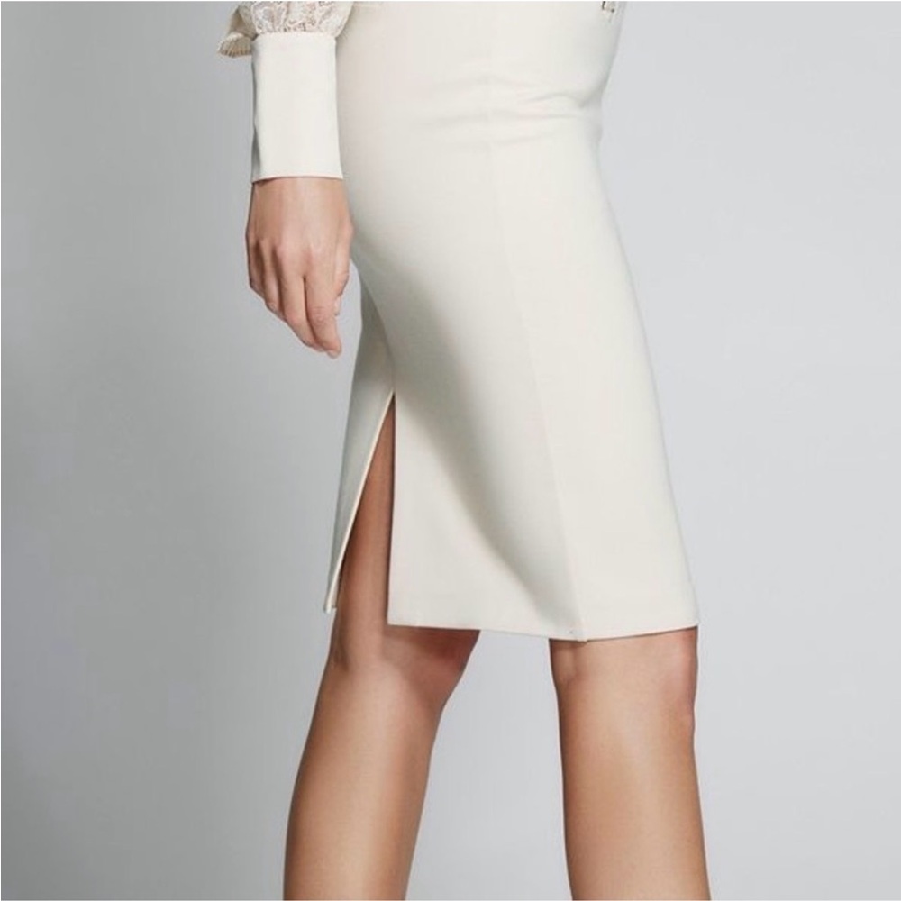 Y2K GUESS Duo Slit Front & Back Midi Pencil Skirt Small Work Office Cream Beige